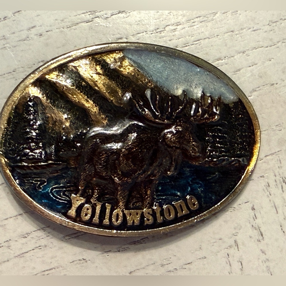 Vintage Yellowstone National Park Moose Brass Belt Buckle